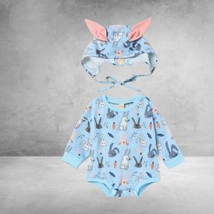 Easter/Spring Romper with Bunnies and Hat, Unisex